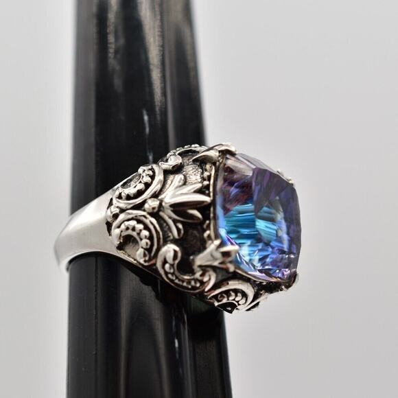 Cocktail Ring Size 8 925 Sterling Silver Purple Crystal Exquisite Statement
